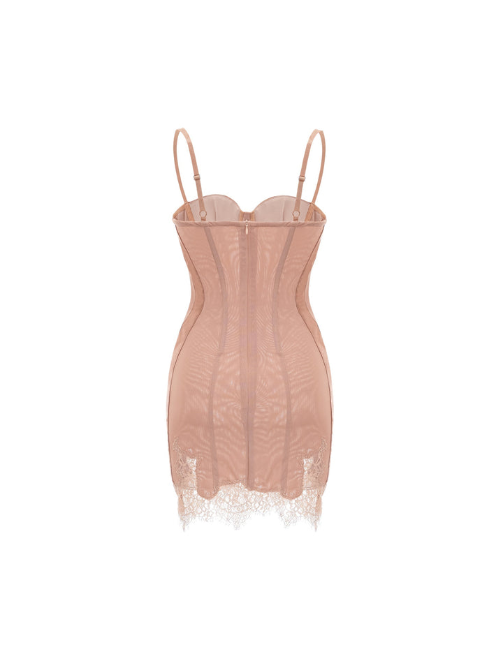 Coline Büstiyer Dantelli Mini Elbise - Pembe - Pembe detay 5