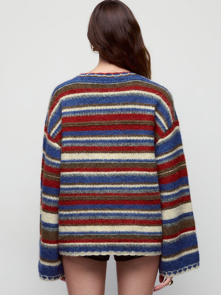 Çizgili Oversize Triko Kazak - Çok Renkli - Çok Renkli Çizgili detay 5