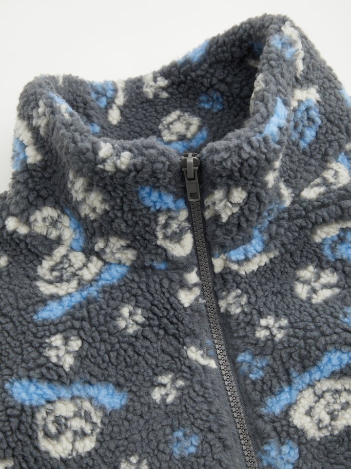 Polar Çiçek Desenli Dik Yaka Oversize Sweatshirt - Gri - Gri detay 5