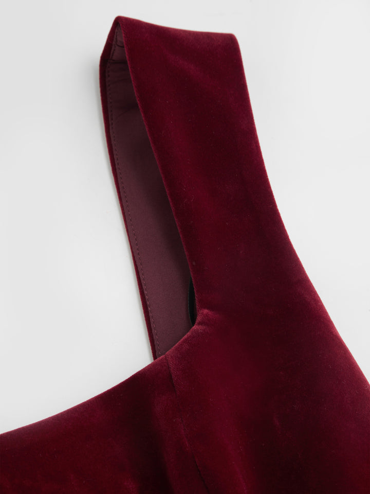 Kadife Kare Yaka Korse Detaylı Kloş Midi Elbise - Bordo - Bordo detay 5