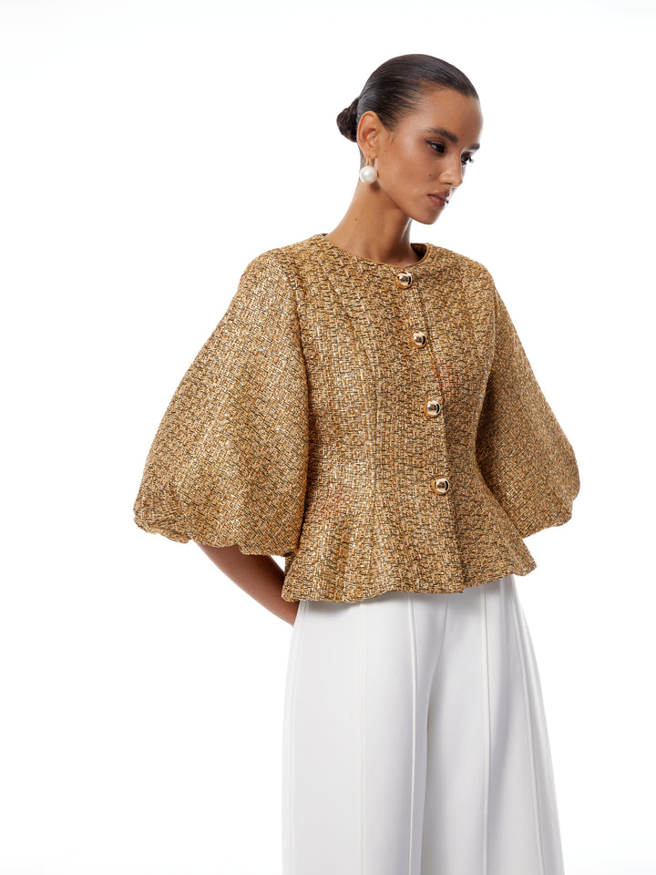 Clothilde Payetli Tüvit Peplum Ceket - Gold - Gold detay 5