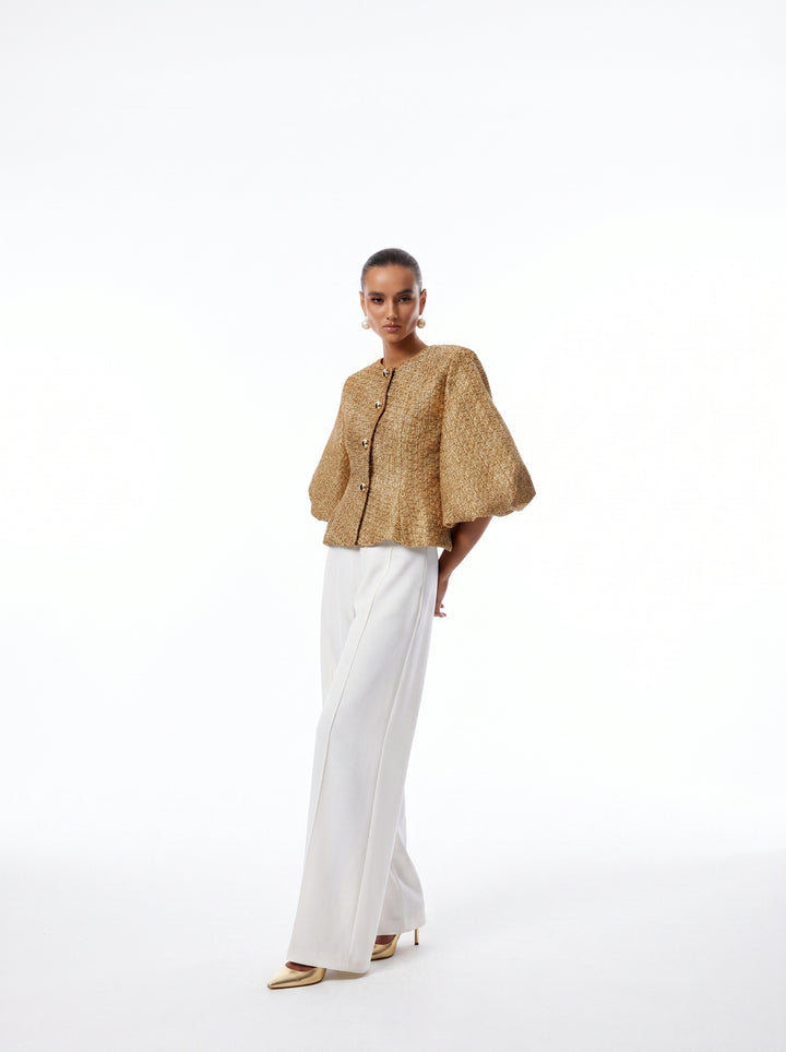 Clothilde Payetli Tüvit Peplum Ceket - Gold - Gold detay 6