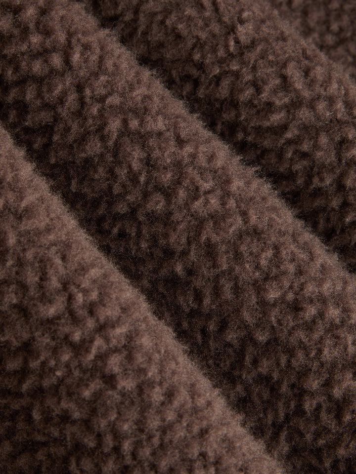 Sherpa Polar Dik Yakalı Çıtçıtlı Oversize Sweatshirt - Kahve detay 4