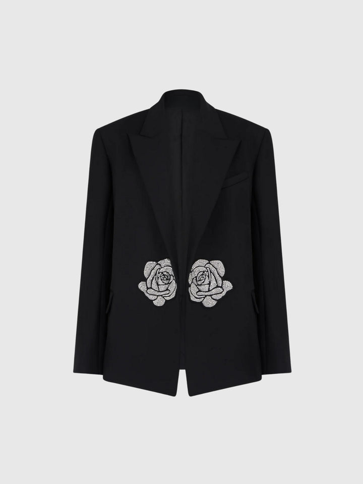 Jiya Taş İşlemeli Kuşaklı Oversize Blazer Ceket - Siyah - Siyah detay 6