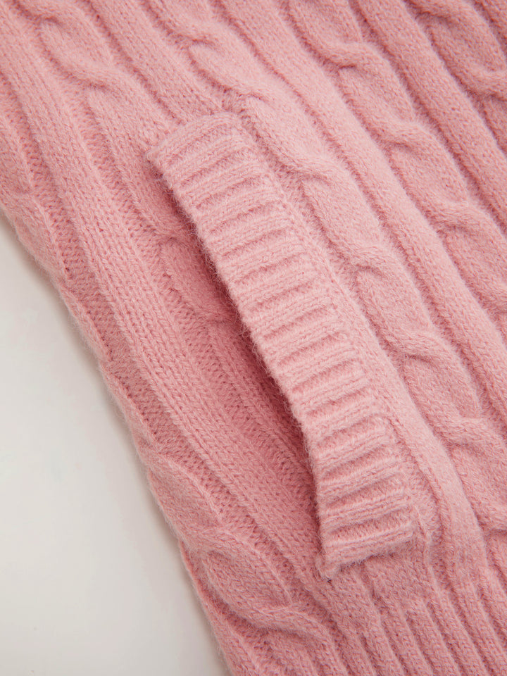 Suni Kürk Yakalı Saç Örgü Fermuarlı Hırka - Pembe - Pembe detay 6