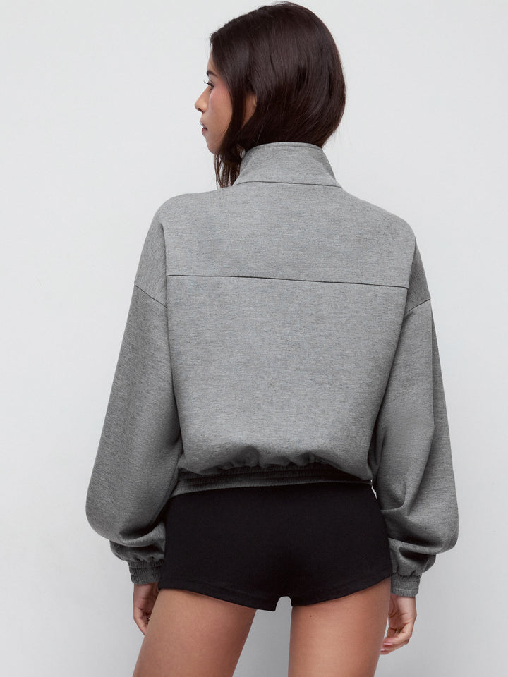 Boğum Düğmeli Dik Yaka Oversize Sweat Ceket - Gri detay 6