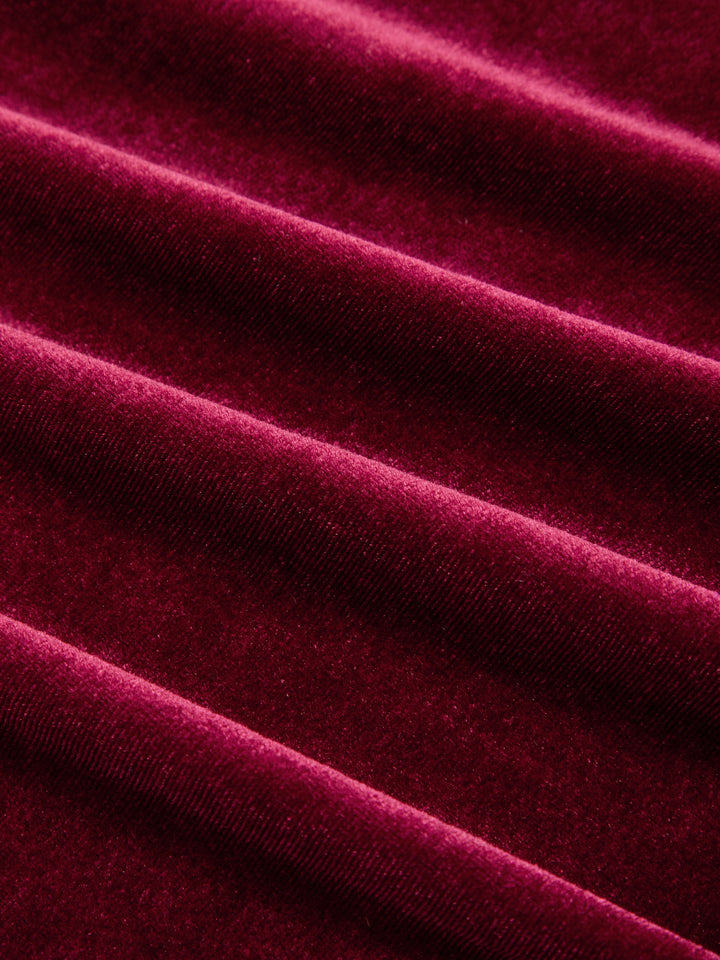 Kadife Kayık Yaka Drapeli Mini Elbise - Bordo detay 6