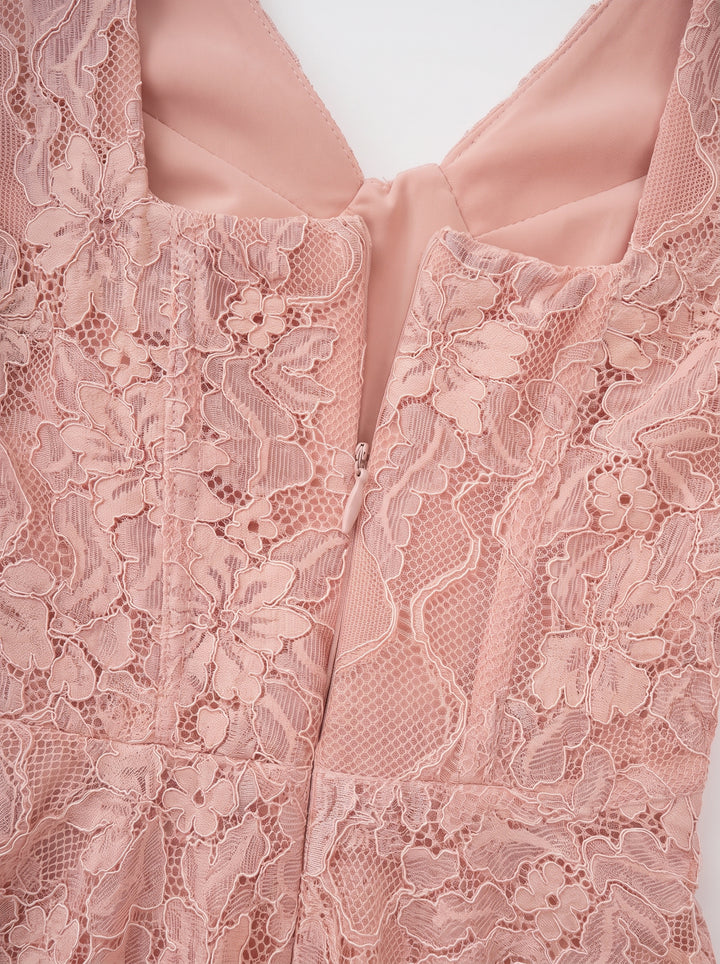 Ulrique Korse Dantelli Tül Maksi Elbise - Pembe - Pembe detay 6