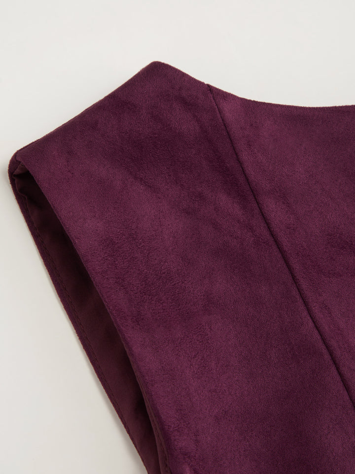 Süet Görünümlü Kayık Yaka Kloş Mini Elbise - Bordo - Bordo detay 6
