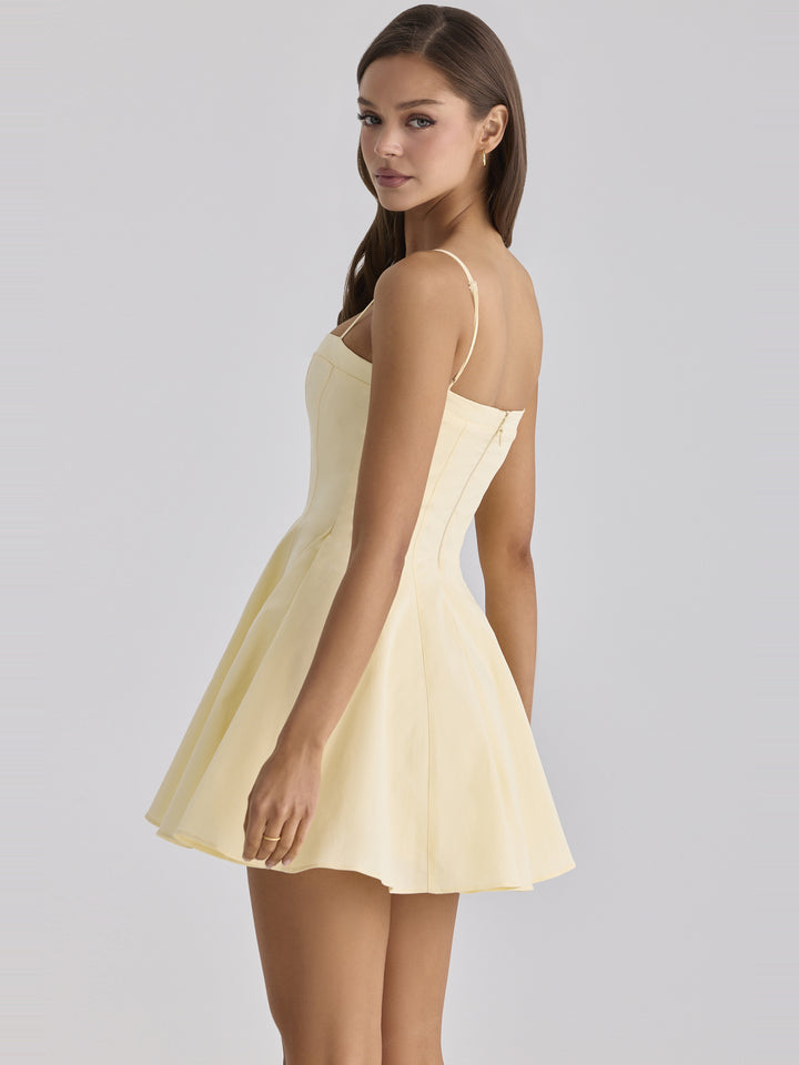 Dolly Pamuklu Kloş Askılı Mini Elbise - Limon Sarısı - Limon Sarısı detay 6