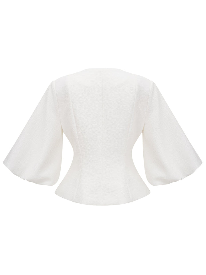 Bérénice Balon Kol Taşlı Peplum Ceket - Beyaz - Beyaz detay 6