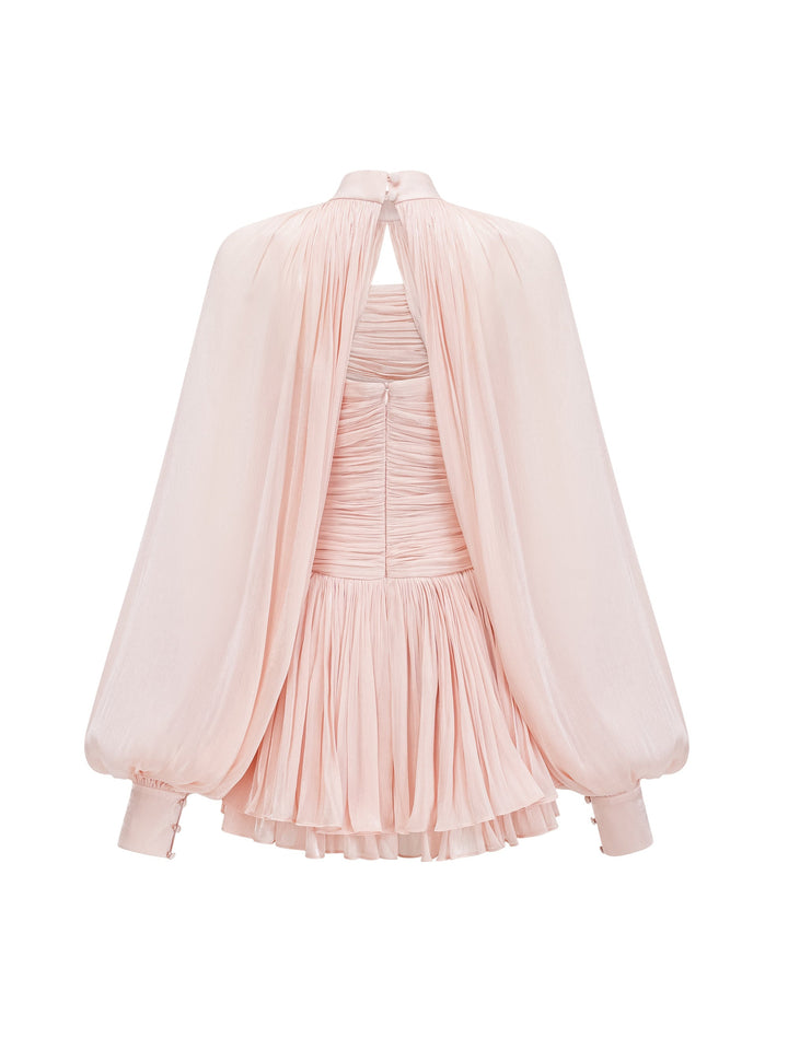 Bernice Pelerinli Saten Mini Elbise Takımı - Pembe - Pembe detay 6