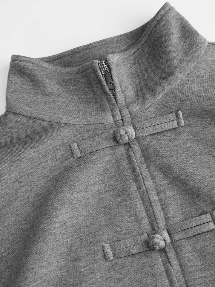 Boğum Düğmeli Dik Yaka Oversize Sweat Ceket - Gri detay 7
