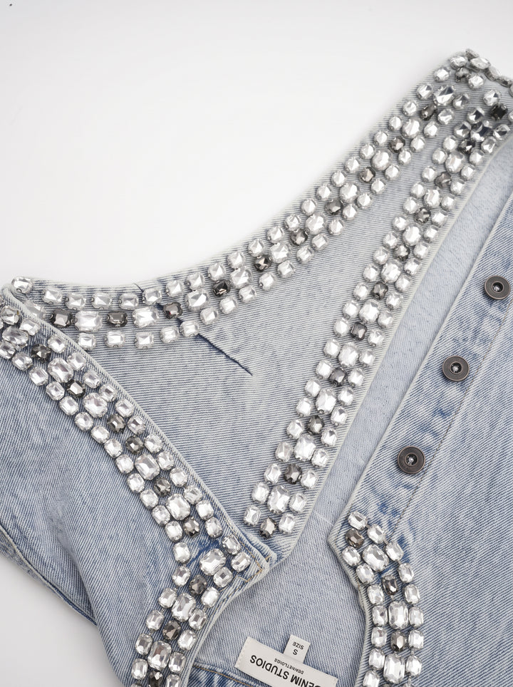 Daphné Taşlı Kolsuz Denim Mini Elbise - Bebe Mavi - Bebe Mavi detay 7