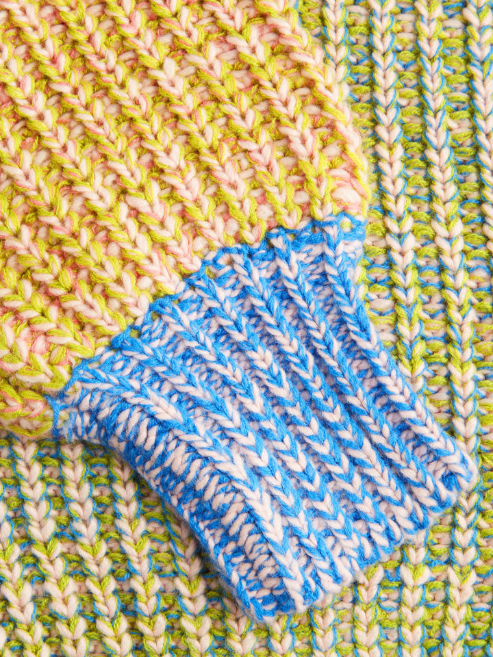 Colorblock Yuvarlak Yaka Oversize Triko Hırka - Yeşil - Yeşil Çok Renkli detay 7