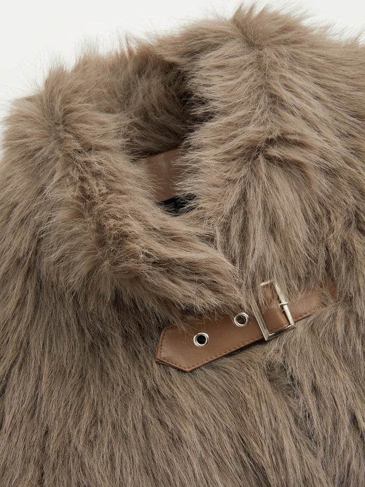 Tokalı Suni Kürk Oversize Ceket - Vizon - Vizon detay 7