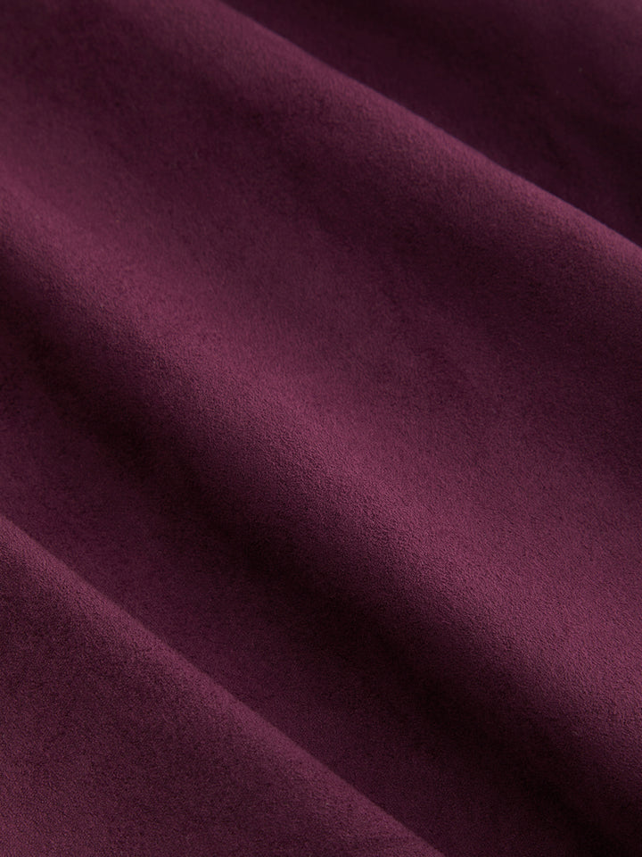 Süet Görünümlü Kayık Yaka Kloş Mini Elbise - Bordo - Bordo detay 7