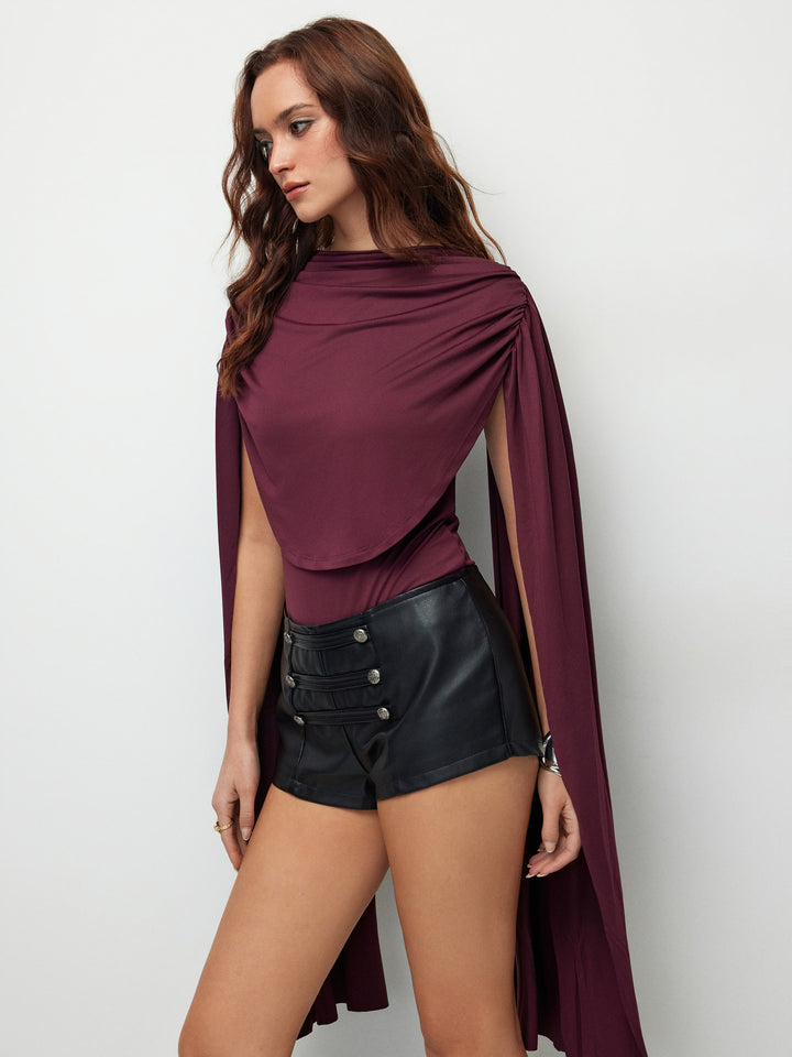 Pelerin Kollu Drapeli Body - Bordo - Bordo detay 7
