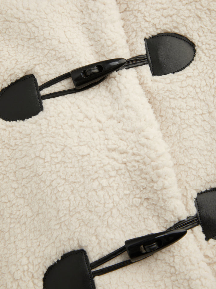 Peluş Polar Çubuk Düğmeli Oversize Ceket - Krem - Krem detay 5