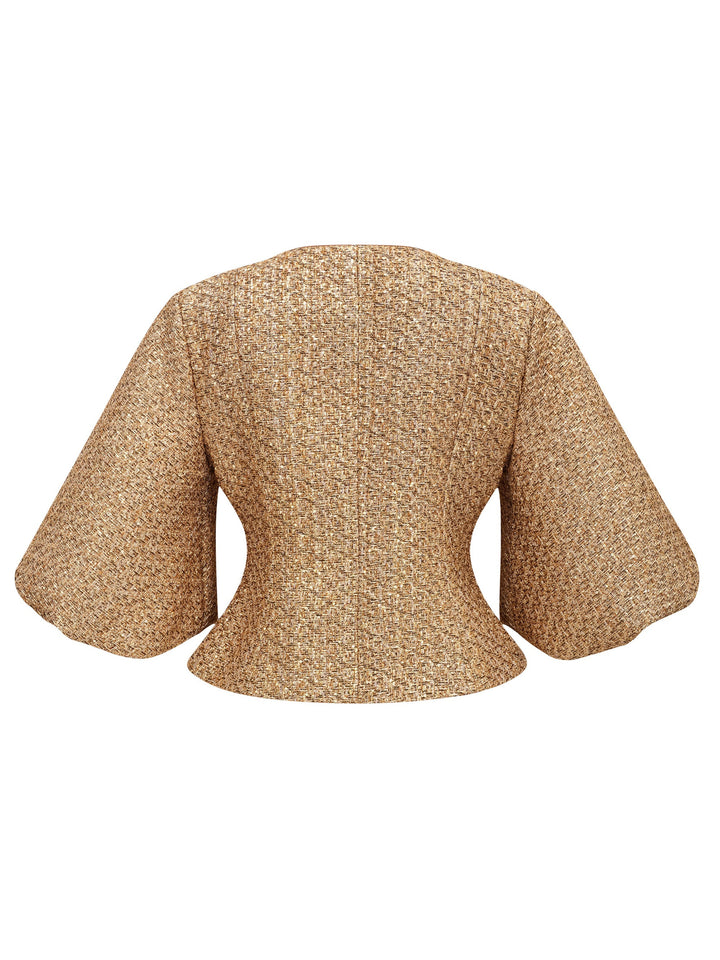 Clothilde Payetli Tüvit Peplum Ceket - Gold - Gold detay 7