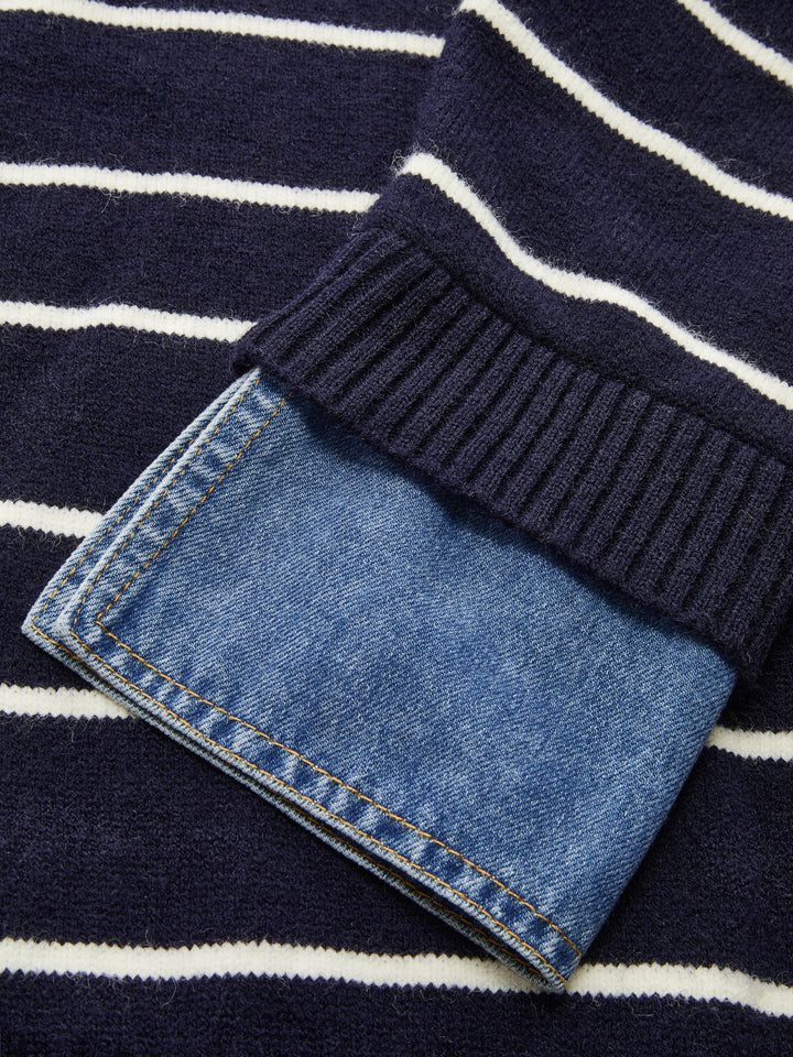 Denim Yaka Çizgili Triko İkili Takım - Lacivert - Lacivert detay 8