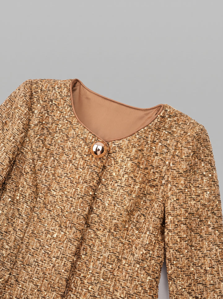 Clothilde Payetli Tüvit Peplum Ceket - Gold - Gold detay 8