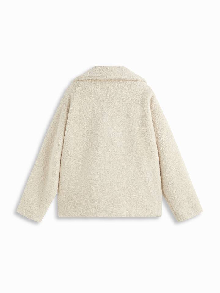 Peluş Polar Çubuk Düğmeli Oversize Ceket - Krem - Krem detay 6