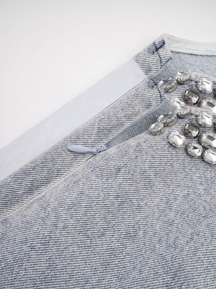 Daphné Taşlı Kolsuz Denim Mini Elbise - Bebe Mavi - Bebe Mavi detay 8