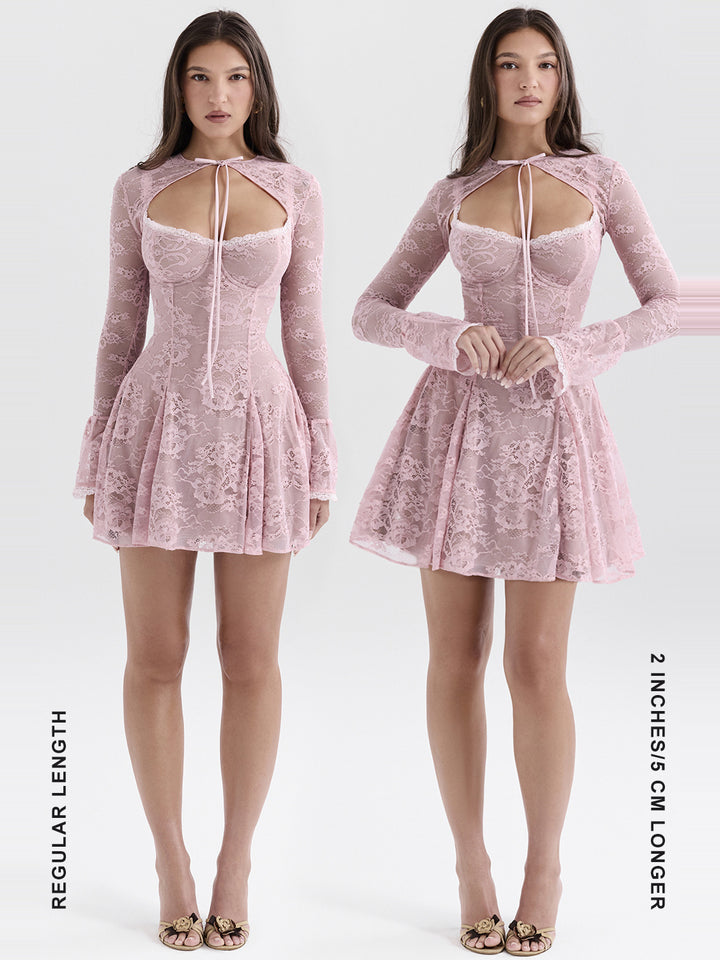 Alice Çiçekli Dantel Şal Detaylı Mini Elbise - Pembe - Pembe detay 8