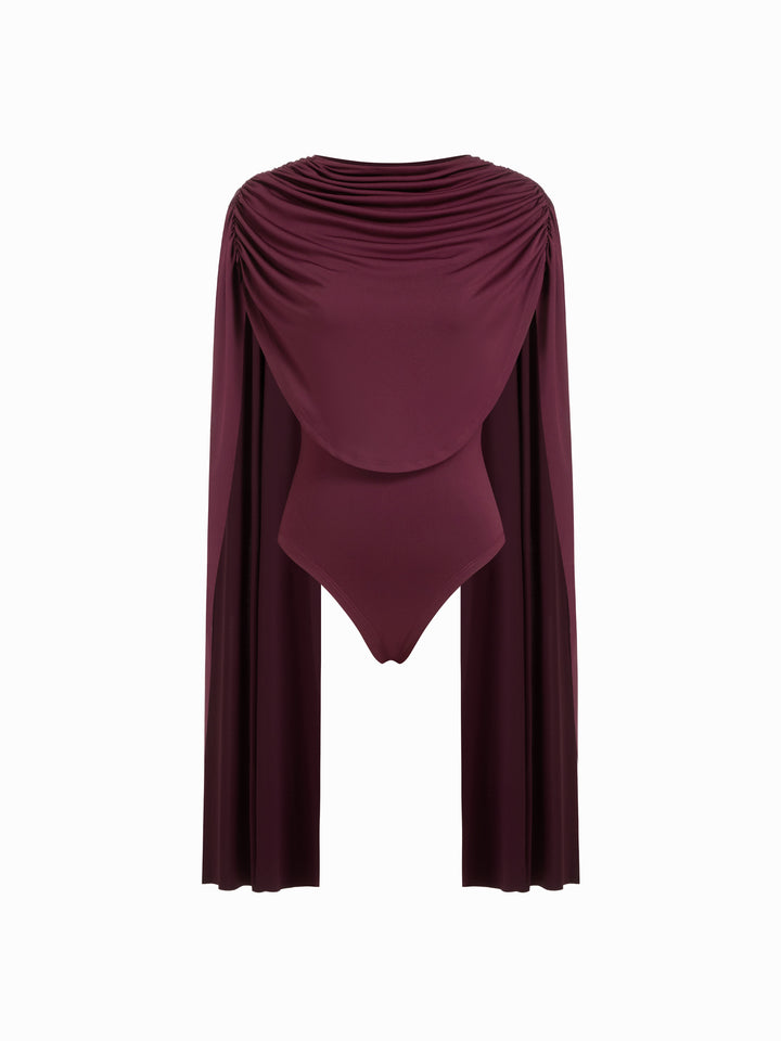 Pelerin Kollu Drapeli Body - Bordo - Bordo detay 8