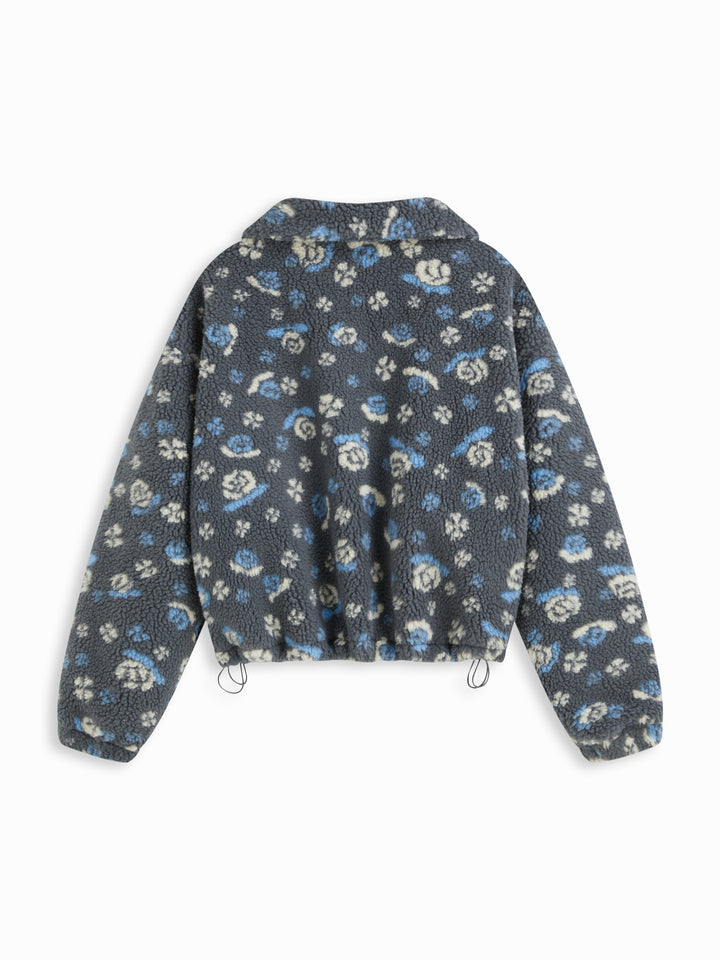 Polar Çiçek Desenli Dik Yaka Oversize Sweatshirt - Gri - Gri detay 9