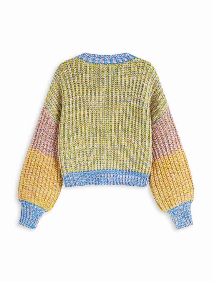 Colorblock Yuvarlak Yaka Oversize Triko Hırka - Yeşil - Yeşil Çok Renkli detay 9