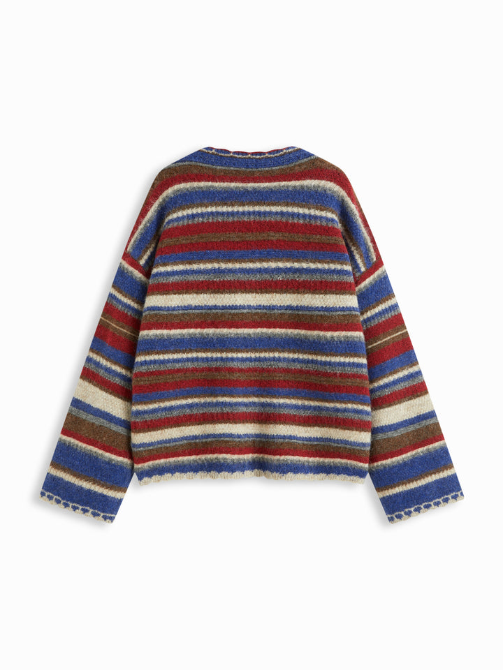 Çizgili Oversize Triko Kazak - Çok Renkli - Çok Renkli Çizgili detay 9