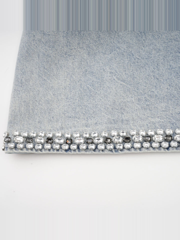 Daphné Taşlı Kolsuz Denim Mini Elbise - Bebe Mavi - Bebe Mavi detay 9