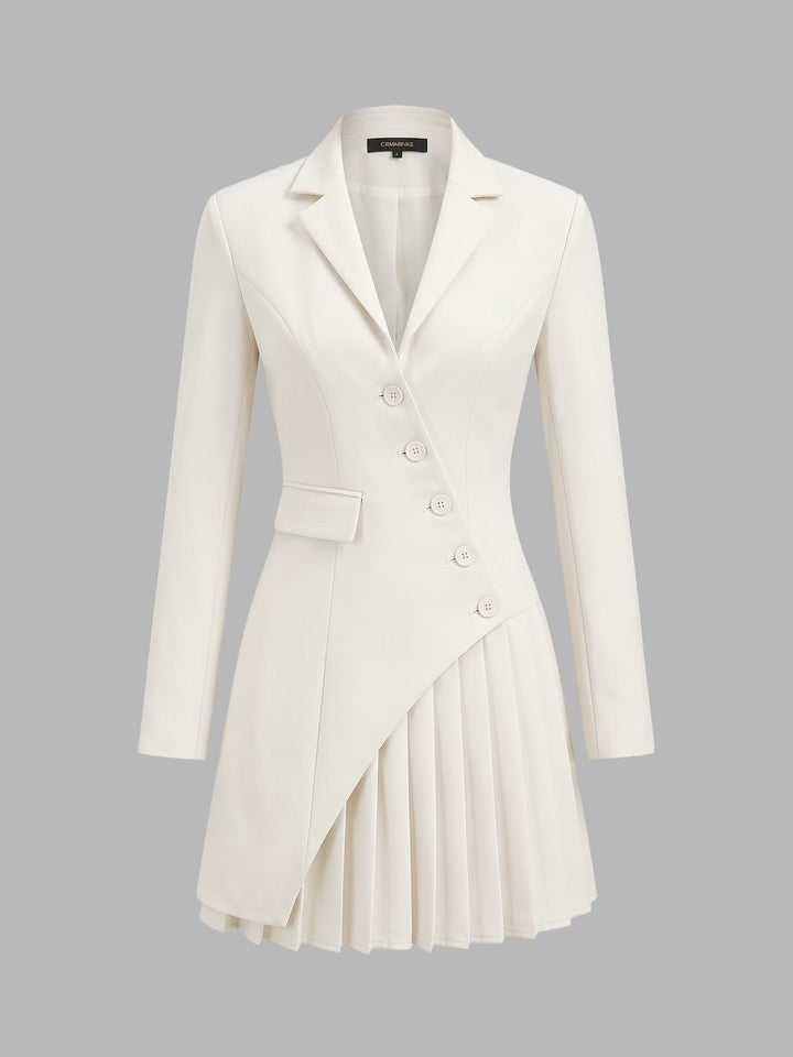 Asimetrik Düğmeli Pileli Blazer Mini Elbise - Kırık Beyaz