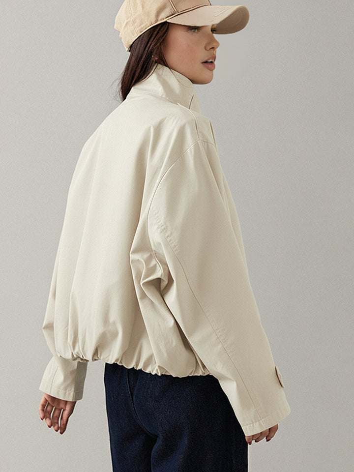 Oversize Kruvaze Kısa Trençkot - Kırık Beyaz detay 1