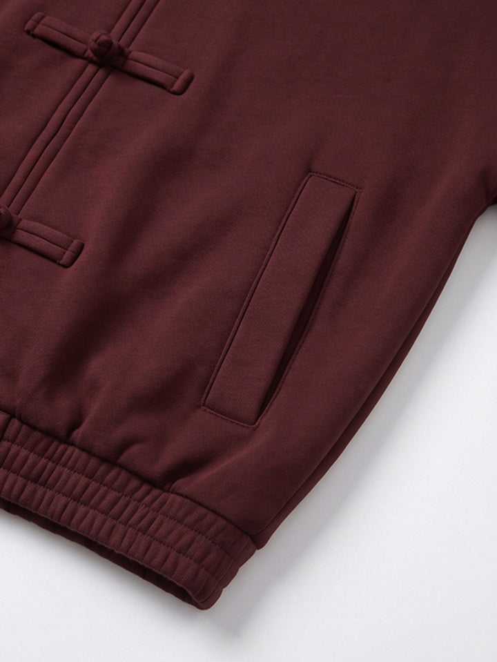 Boğum Düğmeli Dik Yaka Oversize Sweat Ceket - Bordo detay 2