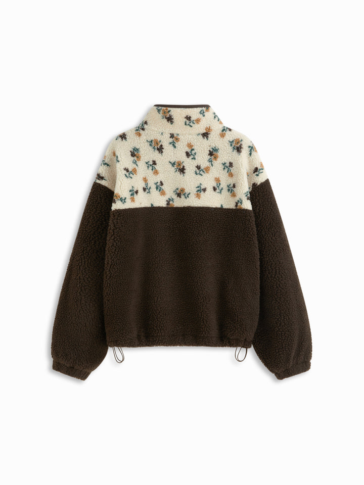 Peluş Polar Dik Yaka Desenli Oversize Sweatshirt - Çikolata detay 5