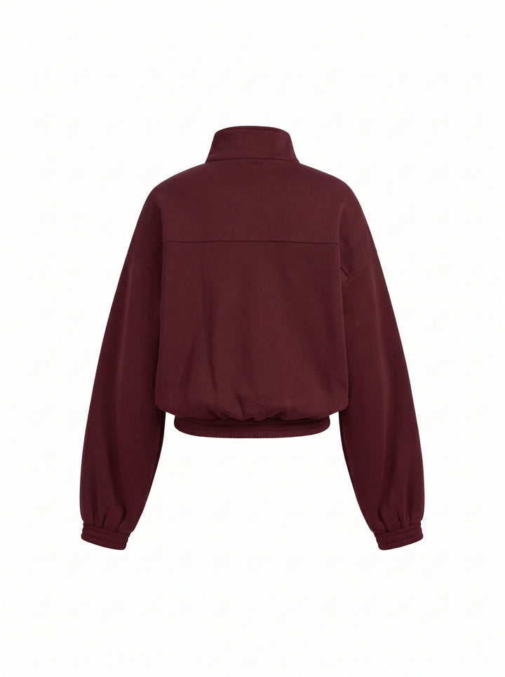 Boğum Düğmeli Dik Yaka Oversize Sweat Ceket - Bordo detay 6