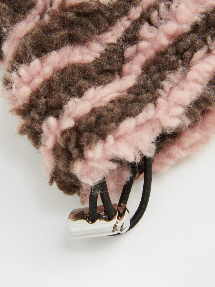 Sherpa Polar Dik Yakalı Çıtçıtlı Oversize Sweatshirt - Pudra Çizgili Kahve detay 8