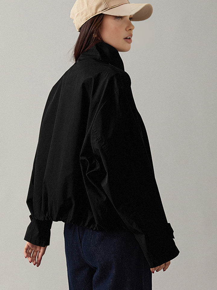Oversize Kruvaze Kısa Trençkot - Siyah detay 1