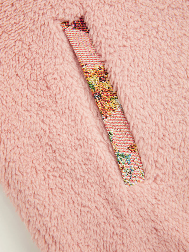 Goblen Kedi Desenli Yarım Fermuarlı Polar Sweatshirt - Pembe detay 1