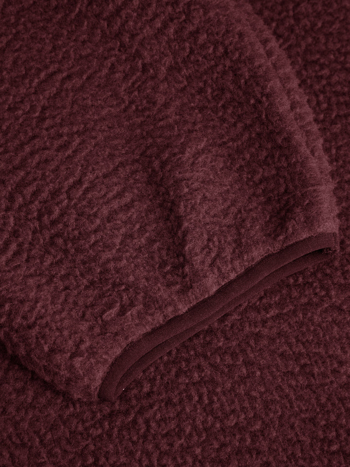 Sherpa Polar Dik Yakalı Çıtçıtlı Oversize Sweatshirt - Bordo detay 1
