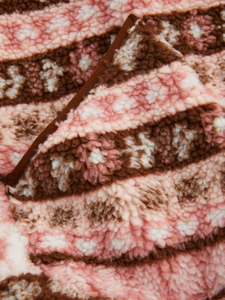 Jakar Desenli Dik Yakalı Fermuarlı Peluş Polar Yelek - Pembe detay 2