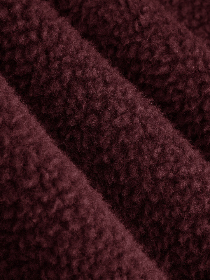 Sherpa Polar Dik Yakalı Çıtçıtlı Oversize Sweatshirt - Bordo detay 2