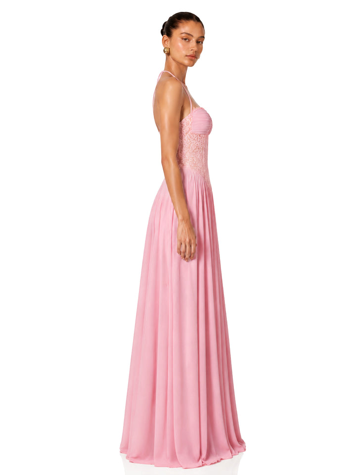 Joelle Halter Dantel Korse Maksi Elbise - Pembe detay 3