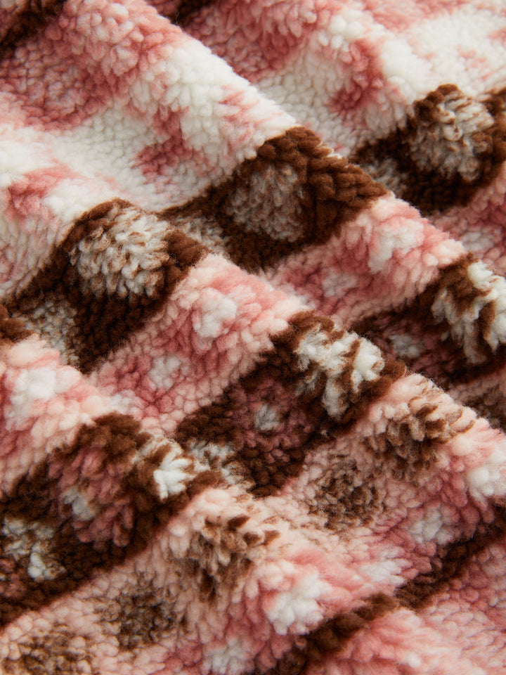 Jakar Desenli Dik Yakalı Fermuarlı Peluş Polar Yelek - Pembe detay 4