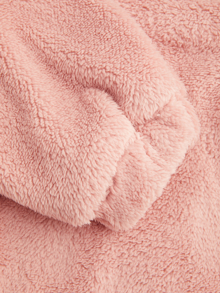 Goblen Kedi Desenli Yarım Fermuarlı Polar Sweatshirt - Pembe detay 5