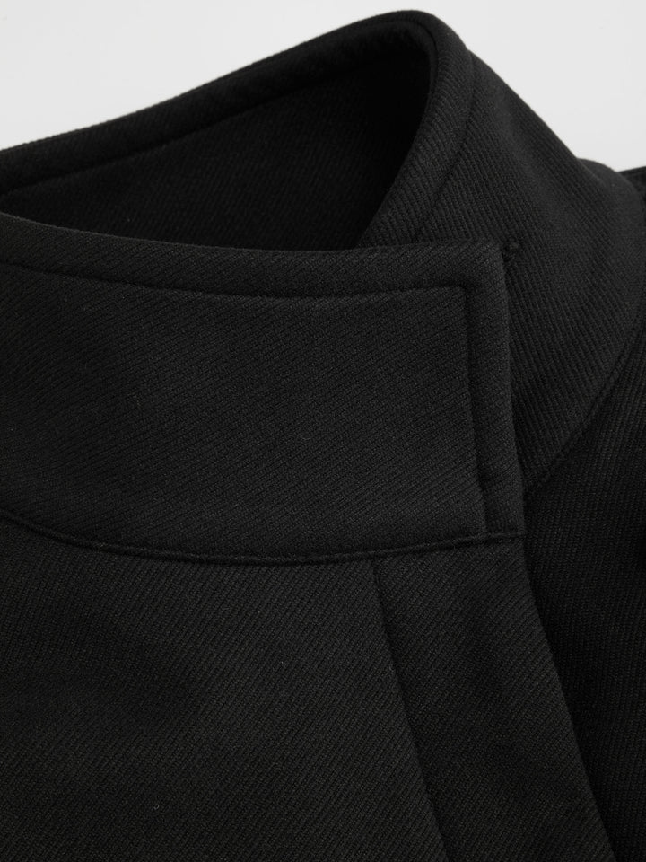 Yün Görünümlü Dik Yakalı Pelerin Kollu Oversize Ceket - Siyah detay 9