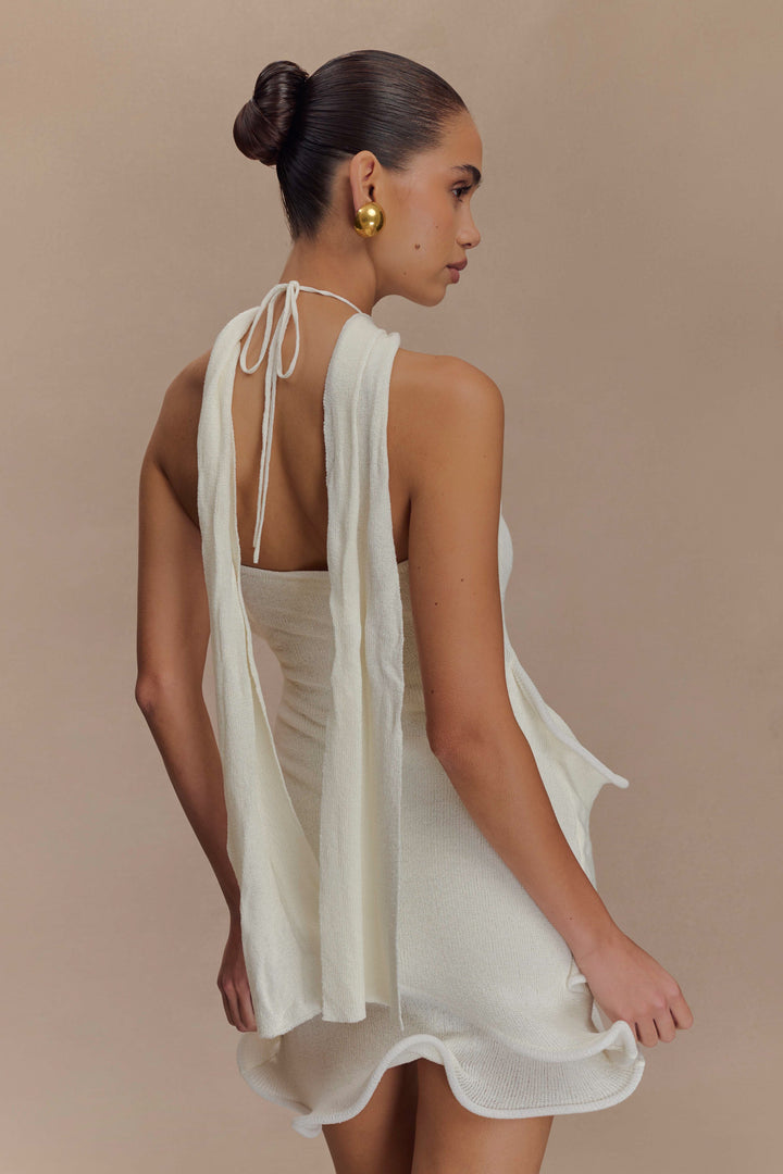 Caprice Beyaz Halter Yaka Triko Mini Elbise